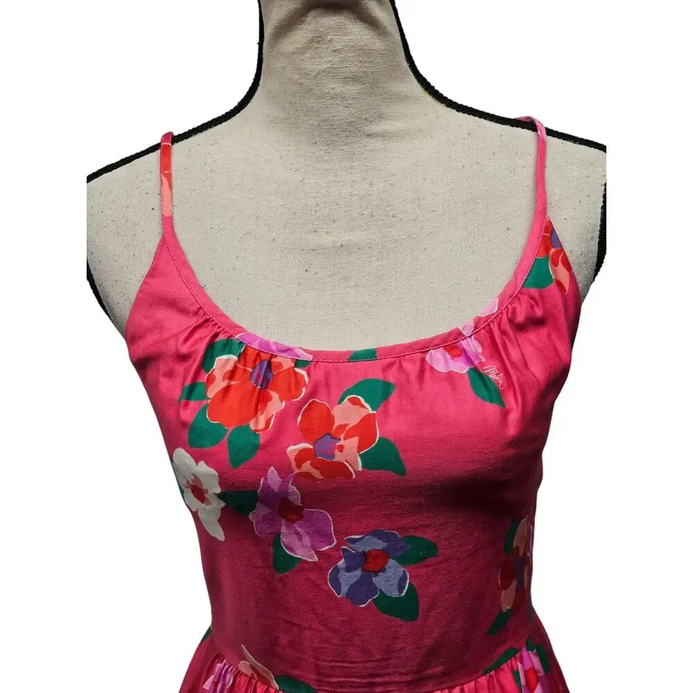 Vintage Malia Womens Floral Sundress sz 6 Pink Midi 100% Cotton 70s Hawaii - Picture 2 of 12